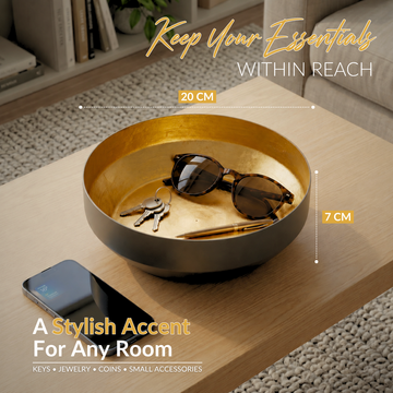 Key Bowl for Entryway Table, Black & Gold Decorative Bowl